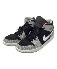 NIKE（ナイキ）の古着「ハイカットスニーカー/Air Jordan 1 Mid Elephant Toe/エアジョーダン1 ミッド  エレファント トゥ/サファリ」｜ブラック×グレー
