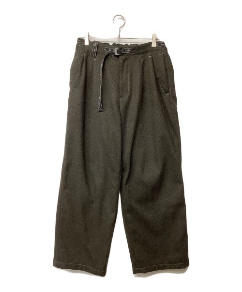 and wander（アンドワンダー）and wander (アンドワンダー) リウールツイードワイドパンツ オリーブ サイズ:Lの古着・服飾アイテム