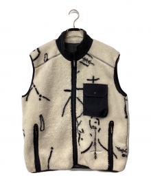 and wander（アンドワンダー）の古着「Daijiro OHARA map key boa vest」｜ホワイト×ブラック