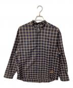 BLACK BRICKブラックブリック）の古着「Hybrid Merino Band Collar Shirt（トレッキングウェア)」｜ネイビー×ブラウン