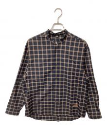 BLACK BRICK（ブラックブリック）の古着「Hybrid Merino Band Collar Shirt（トレッキングウェア)」｜ネイビー×ブラウン