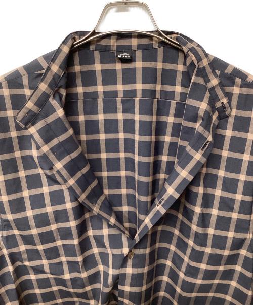 BLACK BRICK（ブラックブリック）BLACK BRICK (ブラックブリック) Hybrid Merino Band Collar Shirt（トレッキングウェア) ネイビー×ブラウン サイズ:Lの古着・服飾アイテム