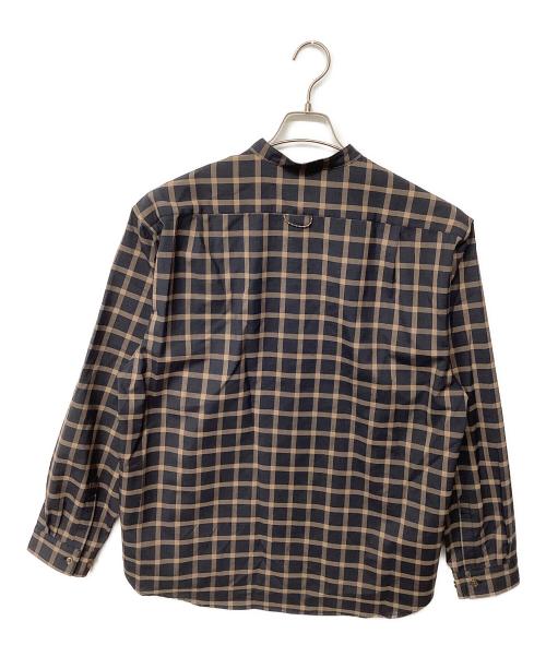 BLACK BRICK（ブラックブリック）BLACK BRICK (ブラックブリック) Hybrid Merino Band Collar Shirt（トレッキングウェア) ネイビー×ブラウン サイズ:Lの古着・服飾アイテム