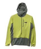 Patagoniaパタゴニア）の古着「R1 プルオーバー フーディ メンズ（トレッキングウェア)」｜イエロー×グレー