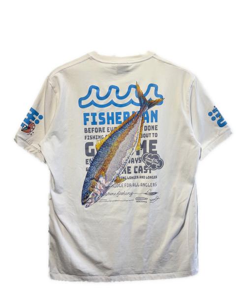 muta MARINE（ムータマリン）muta MARINE (ムータマリン) NAMIKO(NIBOSHI&) (ナミコ(ニボシアンド)) Fishing Tシャツ ホワイト サイズ:SIZE　Lの古着・服飾アイテム