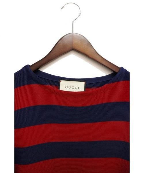 GUCCI（グッチ）GUCCI (グッチ) エンブロイダリーボーダーニット レッド×ネイビー サイズ:XSの古着・服飾アイテム