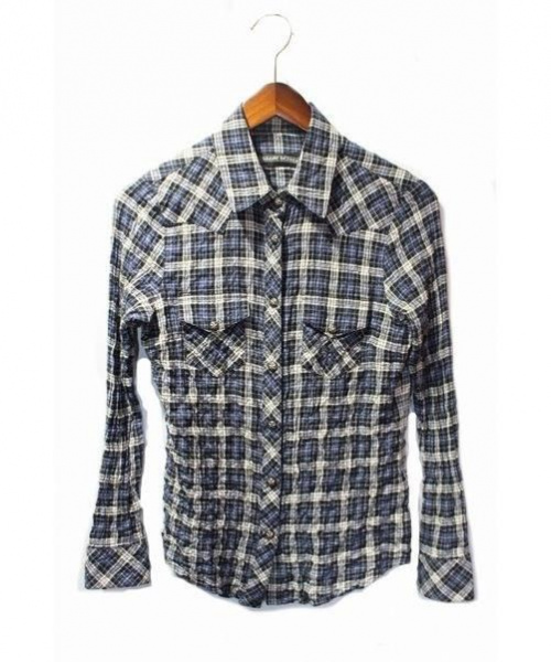 CHROME HEARTS（クロムハーツ）CHROME HEARTS (クロムハーツ) スターボタンチェックシャツ ブルー サイズ:Sの古着・服飾アイテム