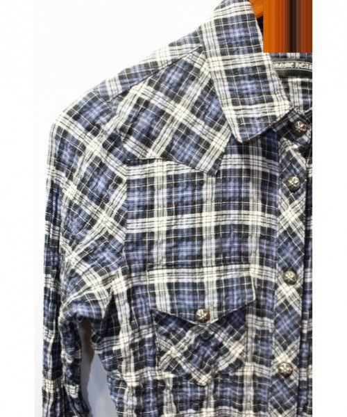 CHROME HEARTS（クロムハーツ）CHROME HEARTS (クロムハーツ) スターボタンチェックシャツ ブルー サイズ:Sの古着・服飾アイテム