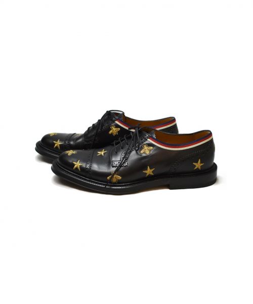 GUCCI（グッチ）GUCCI (グッチ) エンブロイダリーレザーブローグシューズ ブラック サイズ:6の古着・服飾アイテム