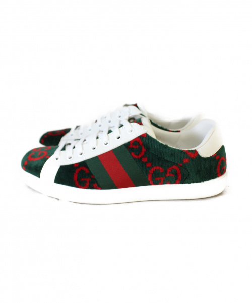 GUCCI（グッチ）GUCCI (グッチ) GGテリークロス スニーカー ホワイト×グリーン サイズ:6 1/2の古着・服飾アイテム
