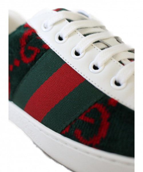 GUCCI（グッチ）GUCCI (グッチ) GGテリークロス スニーカー ホワイト×グリーン サイズ:6 1/2の古着・服飾アイテム