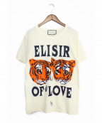 GUCCIグッチ）の古着「タイガープリントスパンコールTシャツ」｜アイボリー