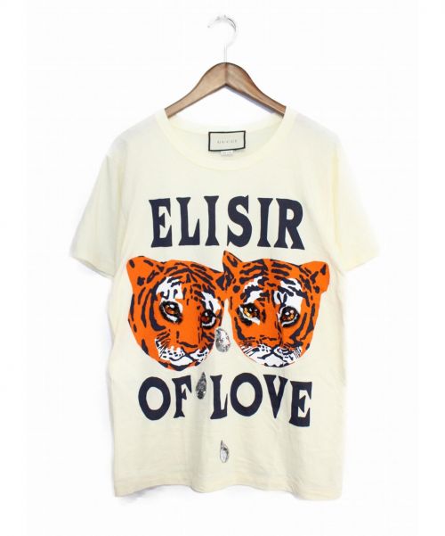 GUCCI（グッチ）GUCCI (グッチ) タイガープリントスパンコールTシャツ アイボリー サイズ:XSの古着・服飾アイテム