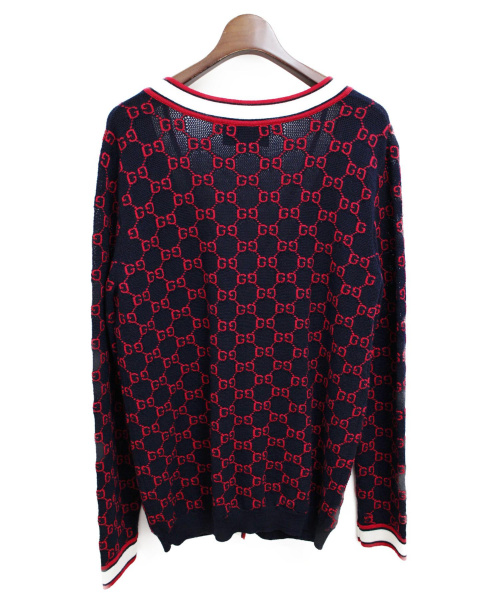 GUCCI（グッチ）GUCCI (グッチ) 19SS ジャガードカーディガン ネイビー サイズ:Mの古着・服飾アイテム