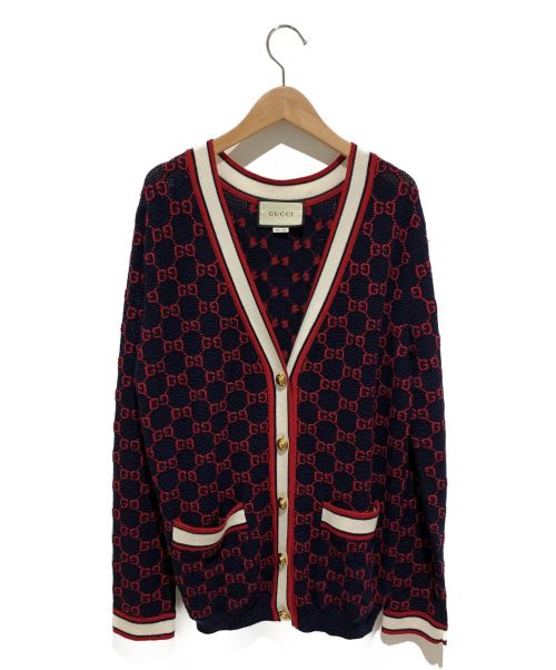 GUCCI（グッチ）GUCCI (グッチ) ジャガードカーディガン ネイビー サイズ:Mの古着・服飾アイテム