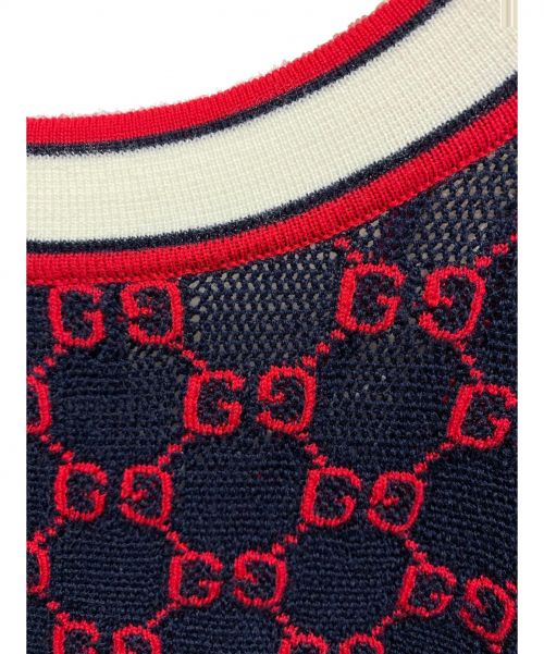 GUCCI（グッチ）GUCCI (グッチ) ジャガードカーディガン ネイビー サイズ:Mの古着・服飾アイテム