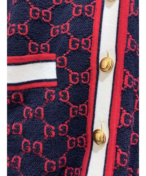 GUCCI（グッチ）GUCCI (グッチ) ジャガードカーディガン ネイビー サイズ:Mの古着・服飾アイテム