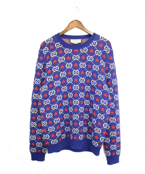 GUCCI（グッチ）GUCCI (グッチ) GGスター柄ニット ブルー サイズ:Sの古着・服飾アイテム