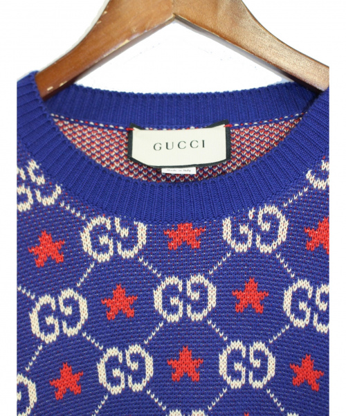 GUCCI（グッチ）GUCCI (グッチ) GGスター柄ニット ブルー サイズ:Sの古着・服飾アイテム