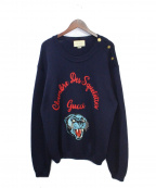 GUCCIグッチ）の古着「パンサーワッペンニット」｜ネイビー