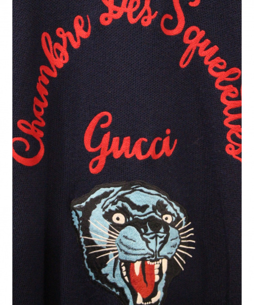 GUCCI（グッチ）GUCCI (グッチ) パンサーワッペンニット ネイビー サイズ:Lの古着・服飾アイテム