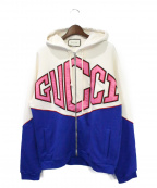 GUCCIグッチ）の古着「ジップパーカー」｜ブルー×ホワイト