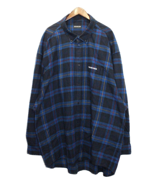 BALENCIAGA（バレンシアガ）BALENCIAGA (バレンシアガ) 20AWオーバーサイズチェックシャツ ネイビー サイズ:1の古着・服飾アイテム