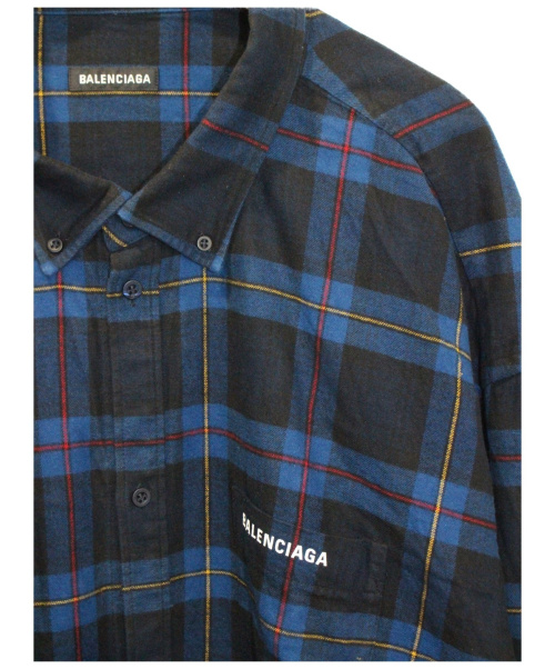 BALENCIAGA（バレンシアガ）BALENCIAGA (バレンシアガ) 20AWオーバーサイズチェックシャツ ネイビー サイズ:1の古着・服飾アイテム