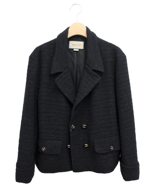 GUCCI（グッチ）GUCCI (グッチ) 21SS ダブルプレストツイードジャケット ブラック サイズ:36の古着・服飾アイテム