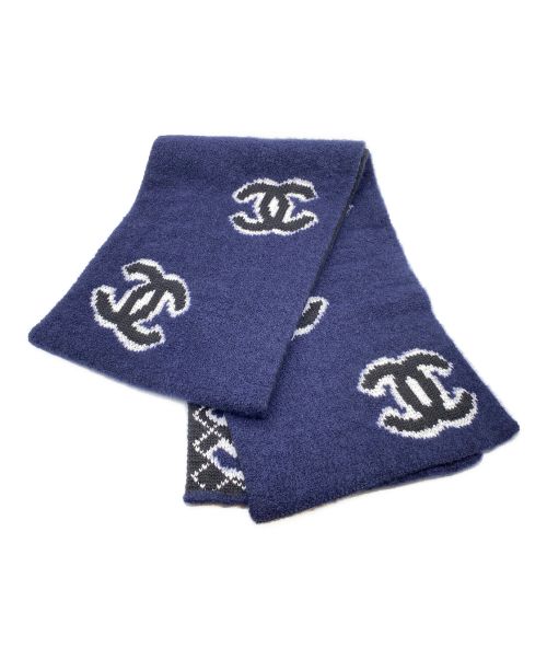 CHANEL（シャネル）CHANEL (シャネル) カシミヤ混ココマークストール ネイビー サイズ:-の古着・服飾アイテム