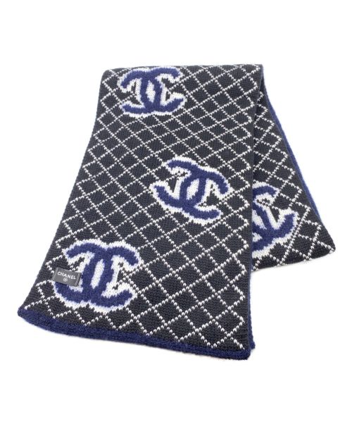 CHANEL（シャネル）CHANEL (シャネル) カシミヤ混ココマークストール ネイビー サイズ:-の古着・服飾アイテム