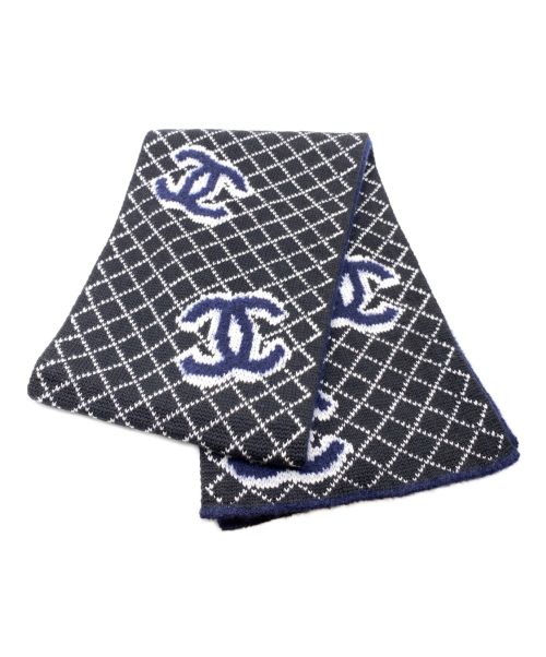 CHANEL（シャネル）CHANEL (シャネル) カシミヤ混ココマークストール ネイビー サイズ:-の古着・服飾アイテム