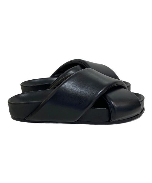 JIL SANDER（ジルサンダー）JIL SANDER (ジルサンダー) レザークロスサンダル ブラック サイズ:40の古着・服飾アイテム