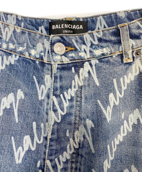 BALENCIAGA（バレンシアガ）BALENCIAGA (バレンシアガ) Allover Logo Large Fit Trousers インディゴ サイズ:Mの古着・服飾アイテム