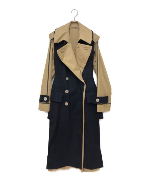 sacai（サカイ）sacai (サカイ) 21AW Wool Melton Coat ネイビー×ベージュ サイズ:2の古着・服飾アイテム