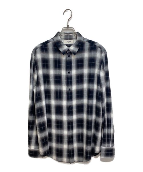 CELINE（セリーヌ）CELINE (セリーヌ) レーヨンチェックシャツ ブラック×ホワイト サイズ:Mの古着・服飾アイテム