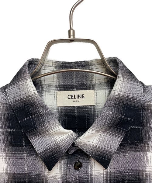 CELINE（セリーヌ）CELINE (セリーヌ) レーヨンチェックシャツ ブラック×ホワイト サイズ:Mの古着・服飾アイテム