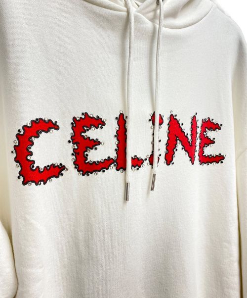 CELINE（セリーヌ）CELINE (セリーヌ) 23SS ラインストーン入りフーディー ホワイト サイズ:XXLの古着・服飾アイテム