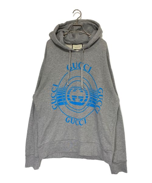 GUCCI（グッチ）GUCCI (グッチ) GREY LOGO HOODIE グレー×ブルー サイズ:XLの古着・服飾アイテム