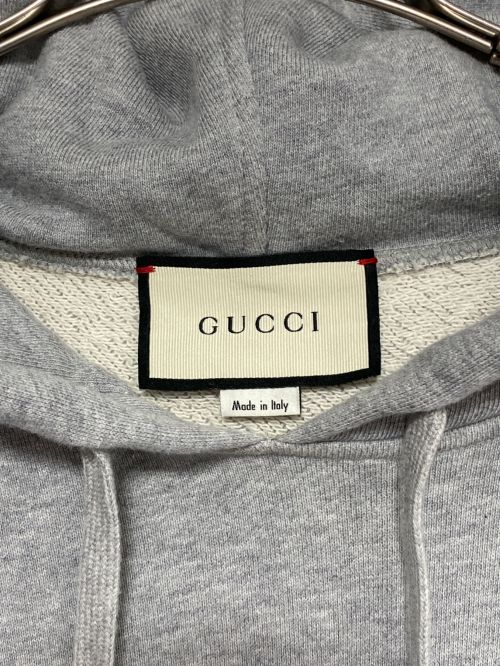 GUCCI（グッチ）GUCCI (グッチ) GREY LOGO HOODIE グレー×ブルー サイズ:XLの古着・服飾アイテム
