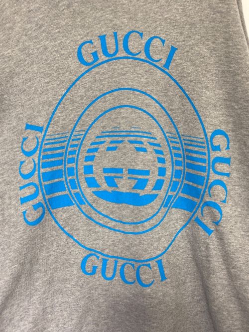 GUCCI（グッチ）GUCCI (グッチ) GREY LOGO HOODIE グレー×ブルー サイズ:XLの古着・服飾アイテム