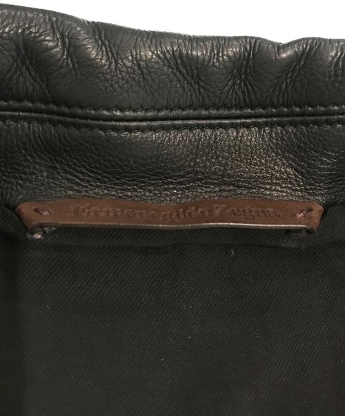 ERMENEGILDO ZEGNA（エルメネジルド・ゼニア）ERMENEGILDO ZEGNA (エルメネジルド・ゼニア) レザーテーラードジャケット ブラック サイズ:52の古着・服飾アイテム