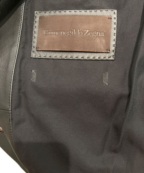 ERMENEGILDO ZEGNA（エルメネジルド・ゼニア）ERMENEGILDO ZEGNA (エルメネジルド・ゼニア) レザーテーラードジャケット ブラック サイズ:52の古着・服飾アイテム