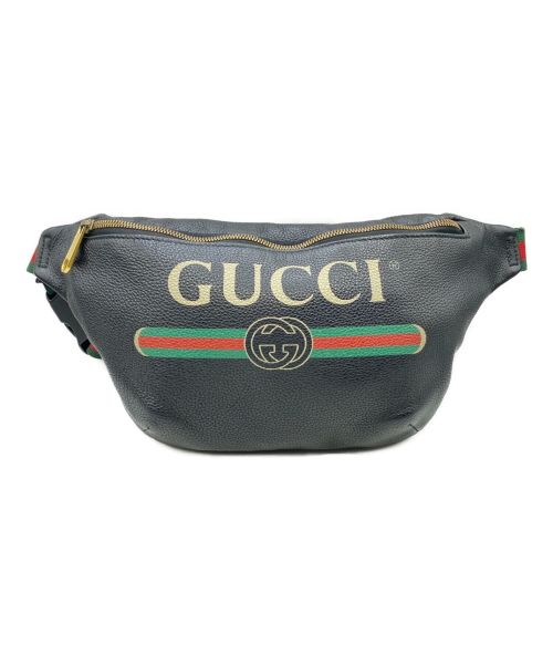 GUCCI（グッチ）GUCCI (グッチ) グッチプリント レザー ベルトバッグ ブラック サイズ:-の古着・服飾アイテム