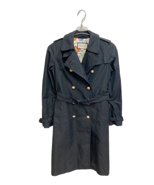 GUCCI（グッチ）GUCCI (グッチ) GGボタン インナーシルク フラワー トレンチコート ブラック サイズ:38の古着・服飾アイテム