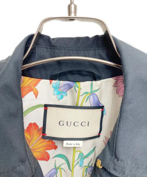 GUCCI（グッチ）GUCCI (グッチ) GGボタン インナーシルク フラワー トレンチコート ブラック サイズ:38の古着・服飾アイテム