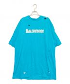 BALENCIAGAバレンシアガ）の古着「Caps Destroyed Flatground Tee」｜ターコイズブルー