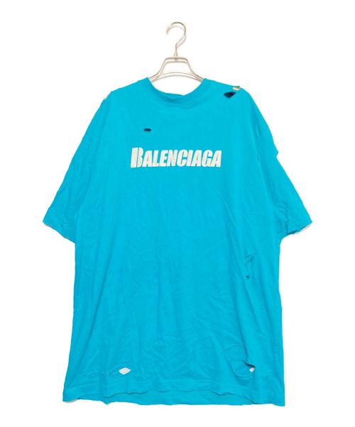 BALENCIAGA（バレンシアガ）BALENCIAGA (バレンシアガ) Caps Destroyed Flatground Tee ターコイズブルー サイズ:Sの古着・服飾アイテム