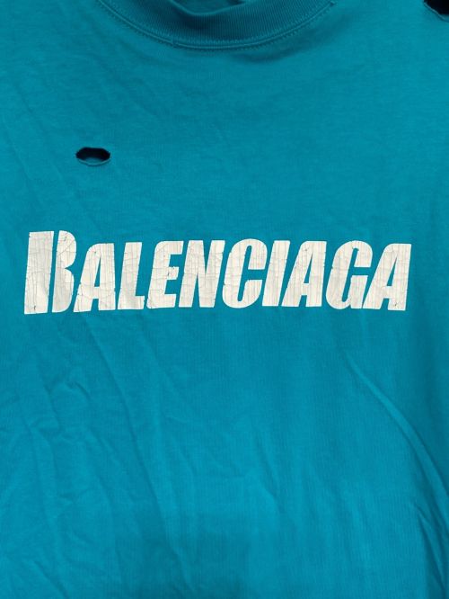 BALENCIAGA（バレンシアガ）BALENCIAGA (バレンシアガ) Caps Destroyed Flatground Tee ターコイズブルー サイズ:Sの古着・服飾アイテム