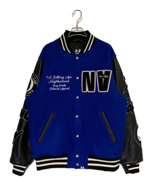 NEIGHBORHOOD（ネイバーフッド）NEIGHBORHOOD (ネイバーフッド) A BATHING APE (アベイシングエイプ) VARSITY JACKET ブラック×ブルー サイズ:Lの古着・服飾アイテム